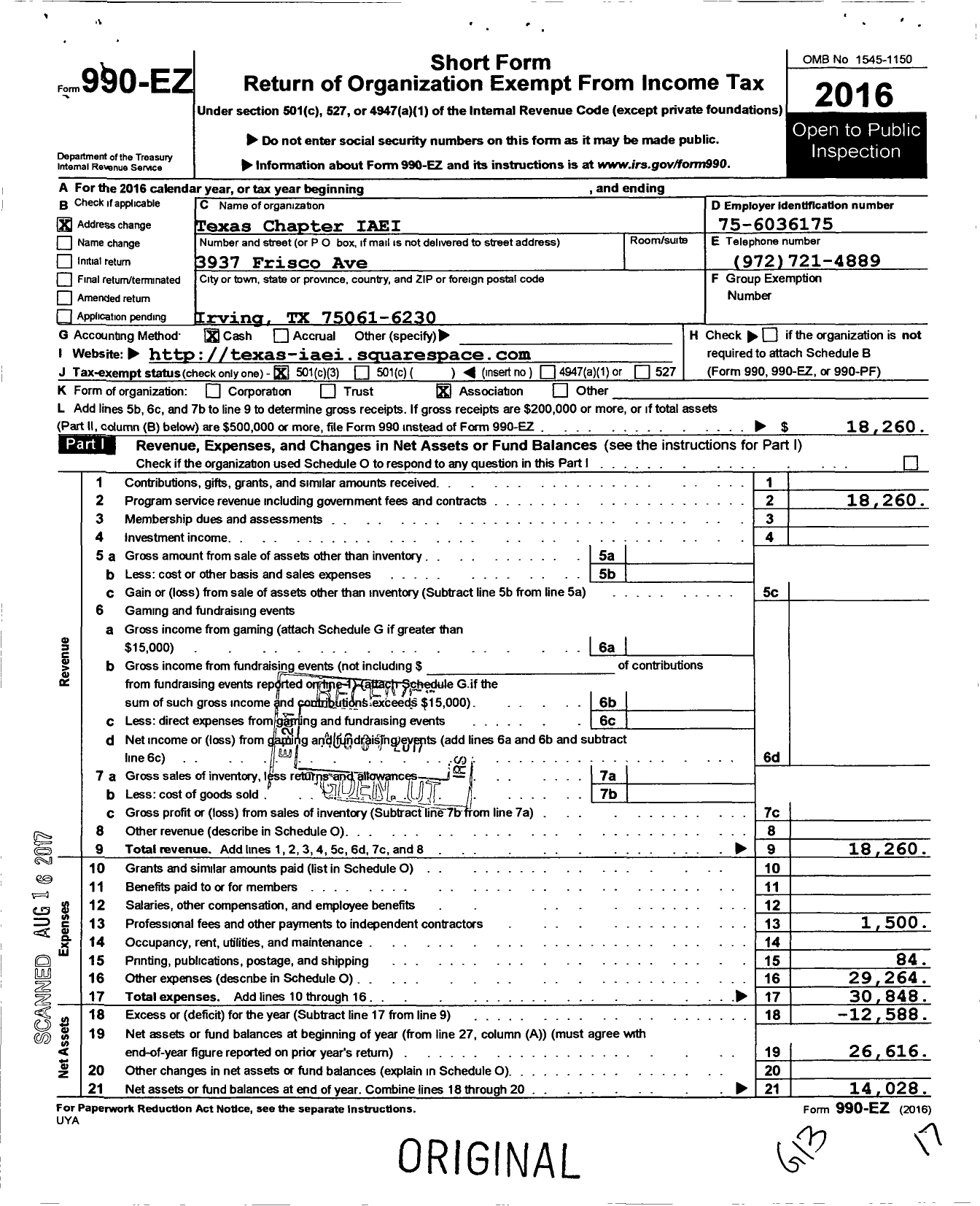 Image of first page of 2016 Form 990EZ for International Association of Electrical Inspectors - 5800 Texas