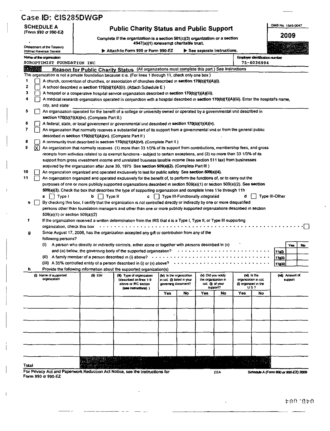 Image of first page of 2009 Form 990ER for Soroptimist International of the Americas - 106311 Gainesville TX