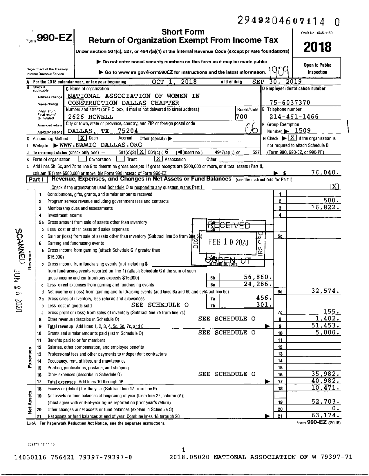 Image of first page of 2018 Form 990EO for National Association of Women in Construction - 2 Dallas