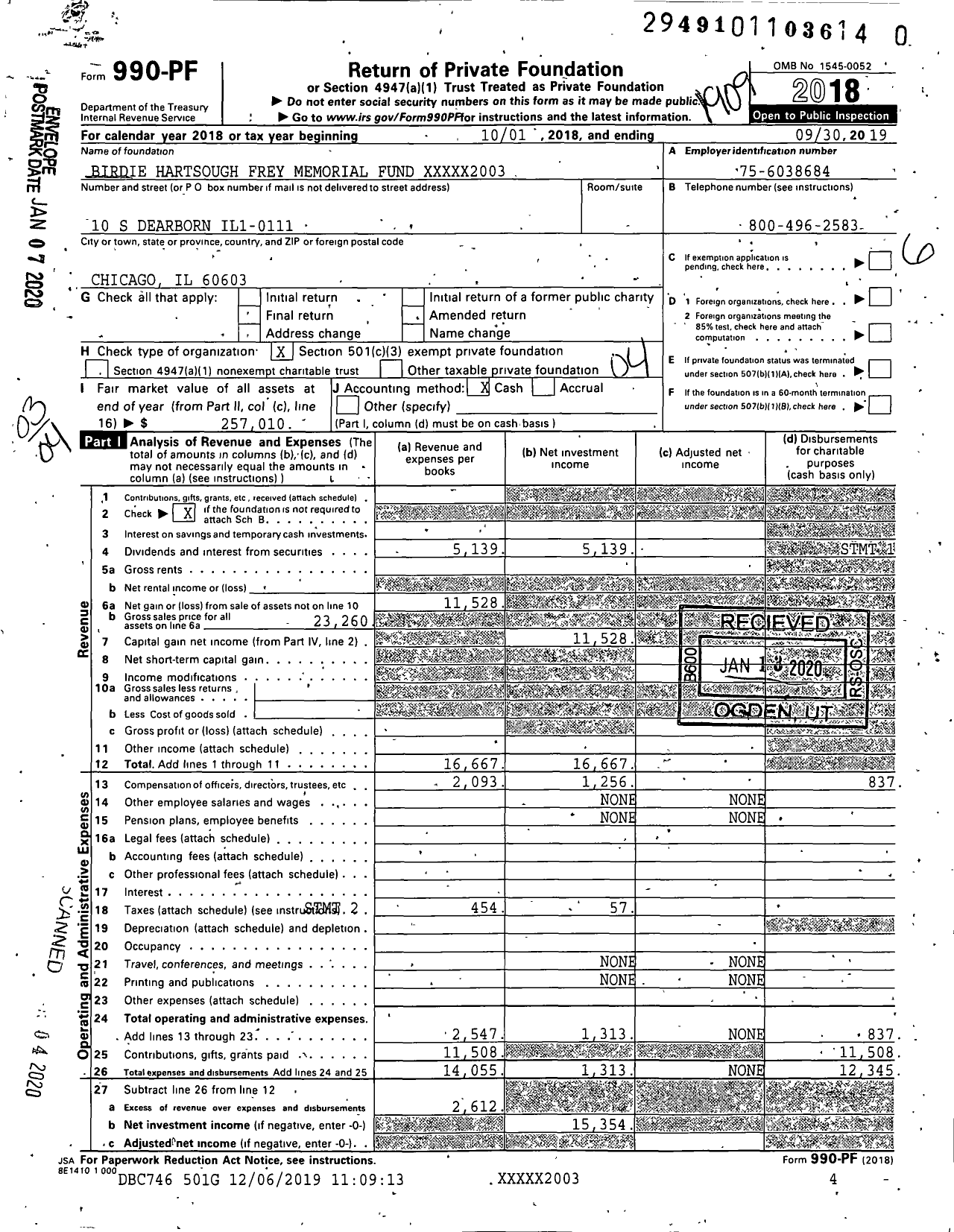 Image of first page of 2018 Form 990PR for Birdie Hartsough Frey Memorial Fund XXXXX2003