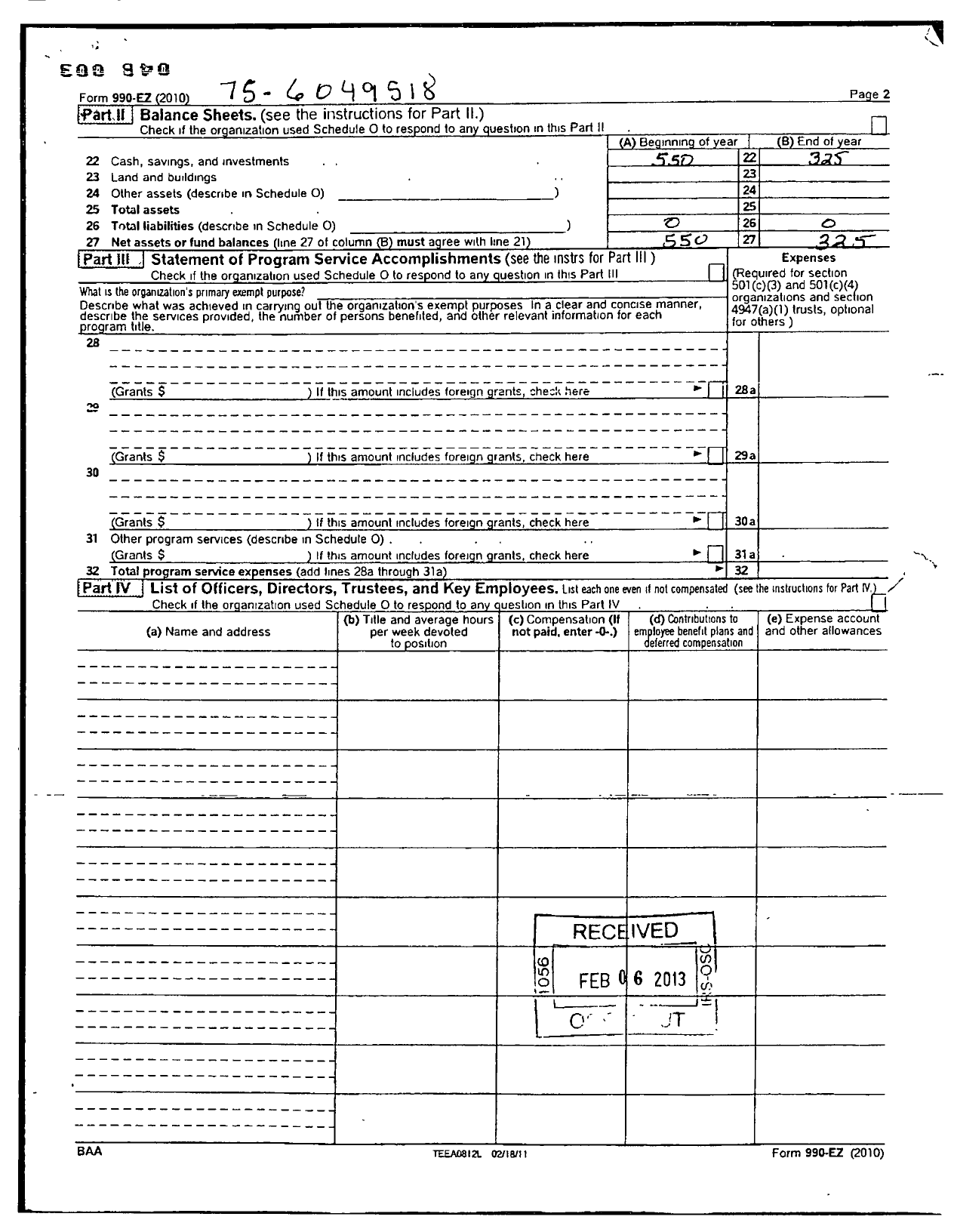 Image of first page of 2010 Form 990EOR for Texas Federation of Womens Clubs / Clio Club