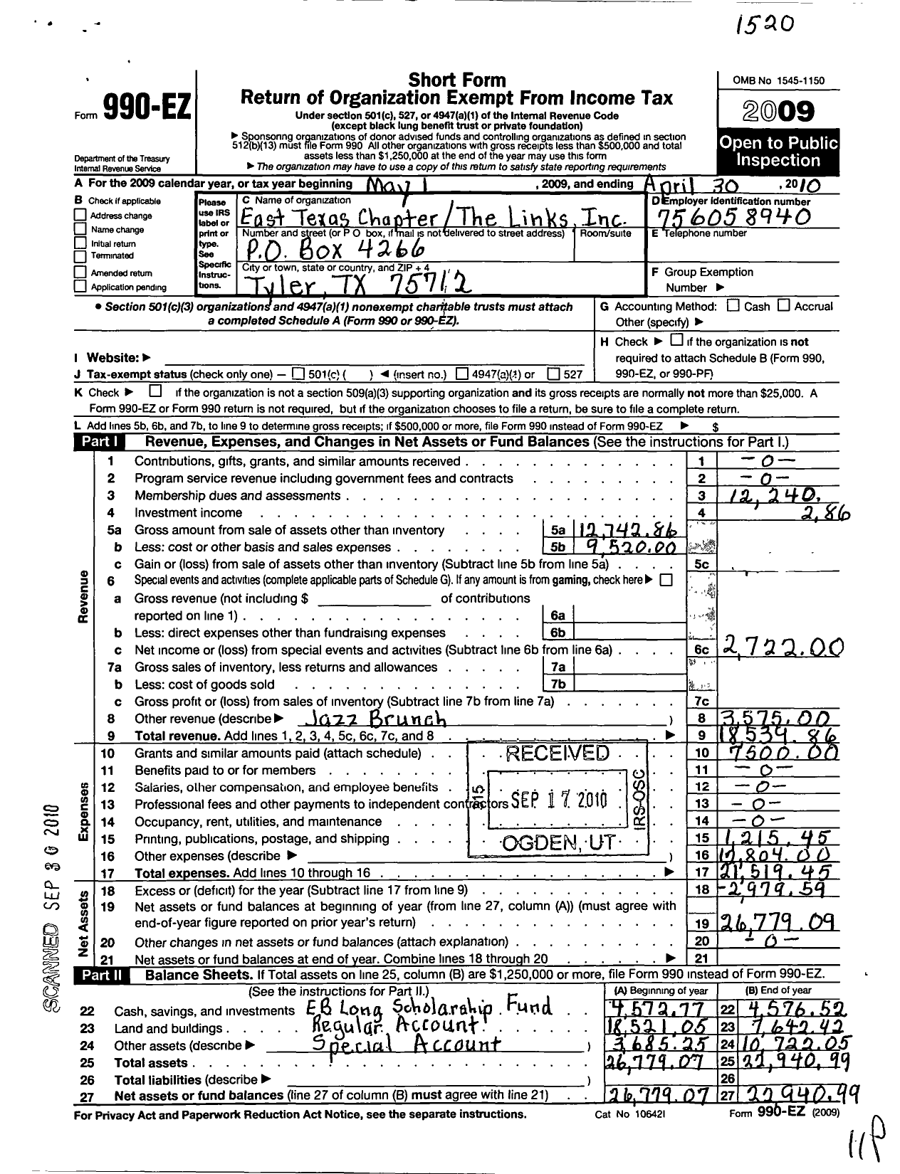 Image of first page of 2009 Form 990EO for Links / East Texas Chapter