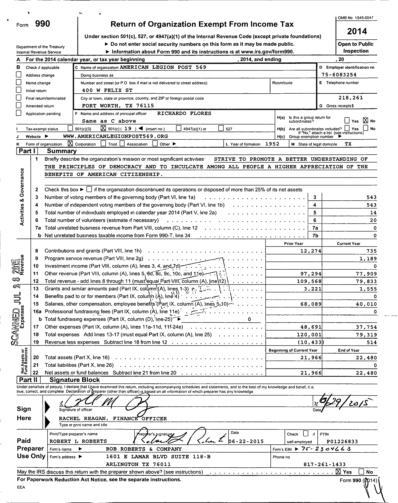 Image of first page of 2014 Form 990O for South Fort Worth Post No 569 the American Legion Dept of Texas