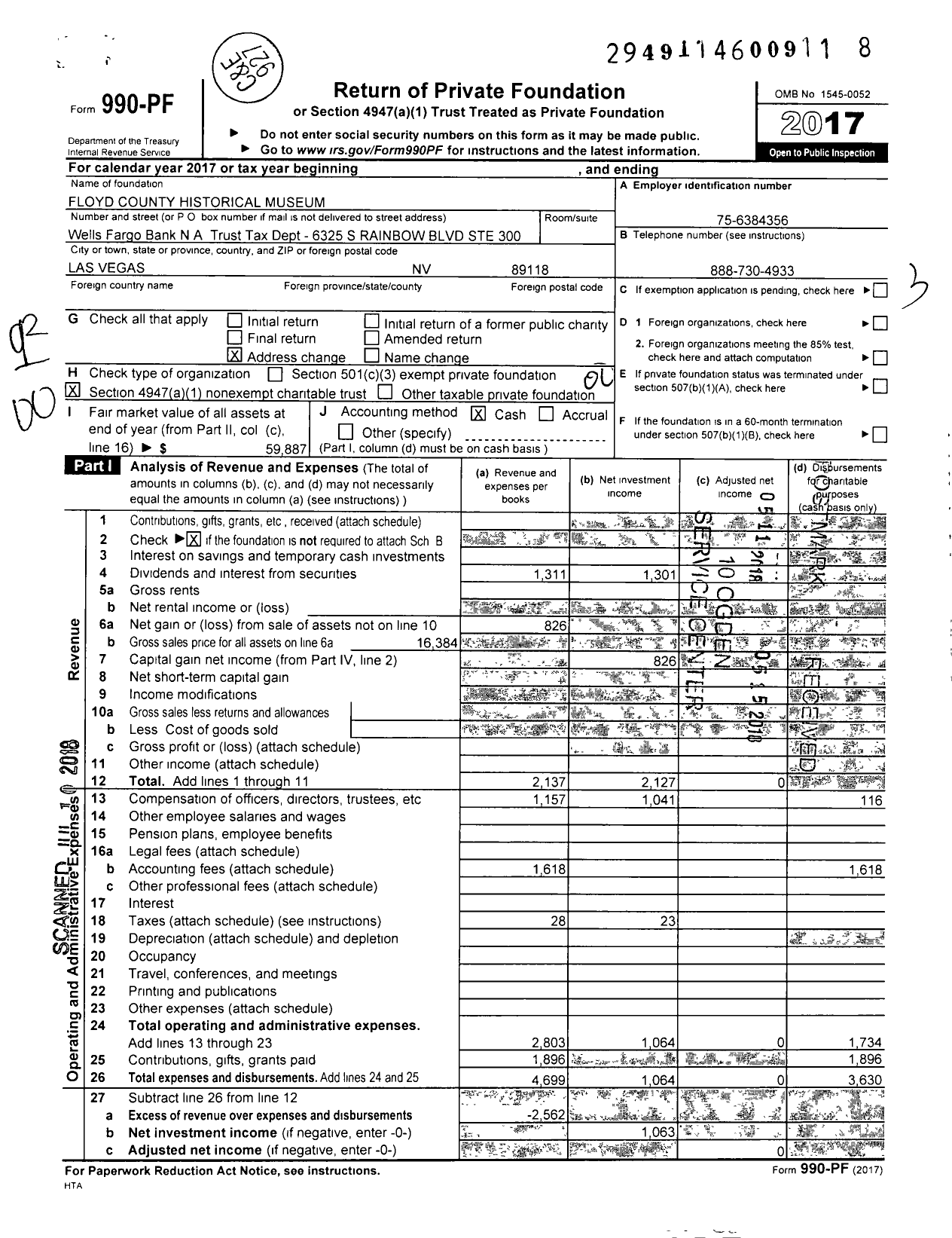 Image of first page of 2017 Form 990PF for Floyd County Historical Museum