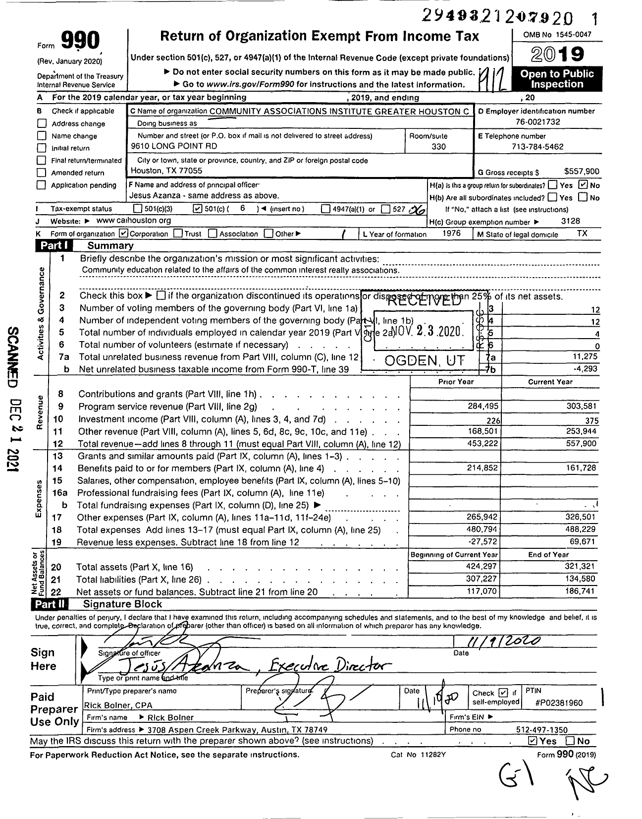 Image of first page of 2019 Form 990O for Community Associations Institute - Greater Houston Chapter