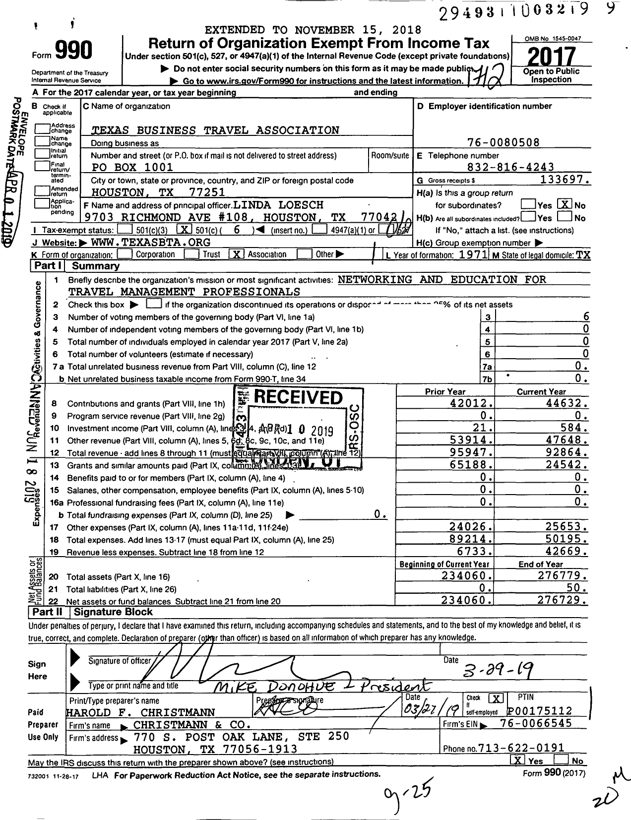 Image of first page of 2017 Form 990O for Texas Business Travel Association