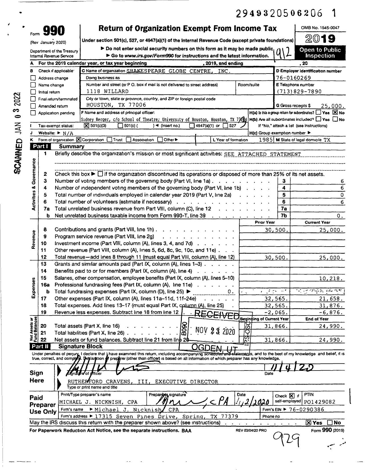 Image of first page of 2019 Form 990 for Shakespeare Globe Centre