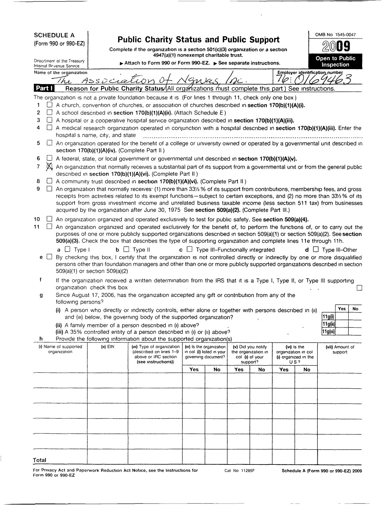 Image of first page of 2009 Form 990ER for Association of Ngwas