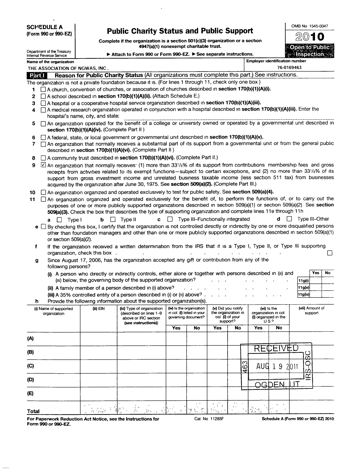 Image of first page of 2010 Form 990ER for Association of Ngwas