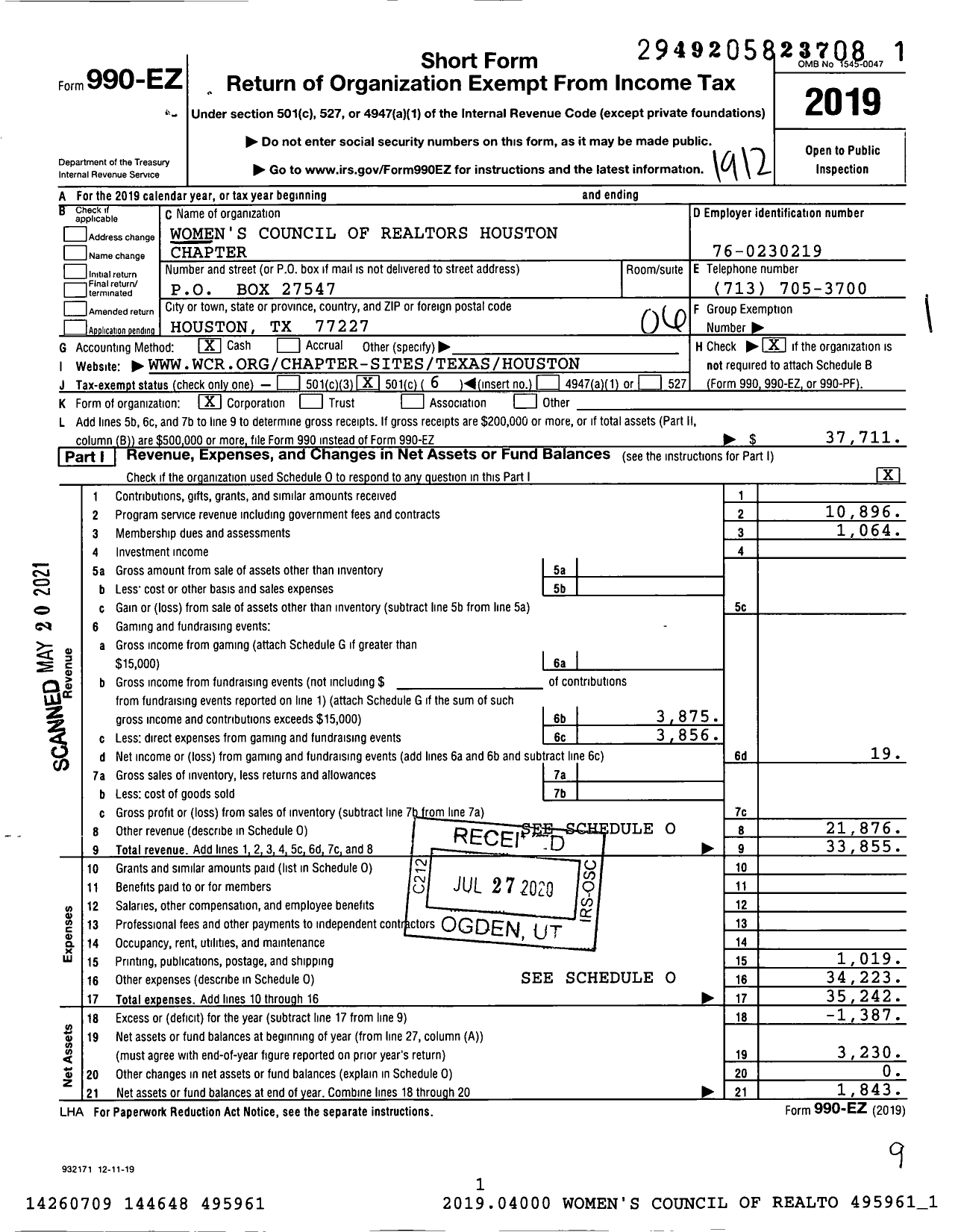 Image of first page of 2019 Form 990EO for Women's Council of Realtors Houston Chapter