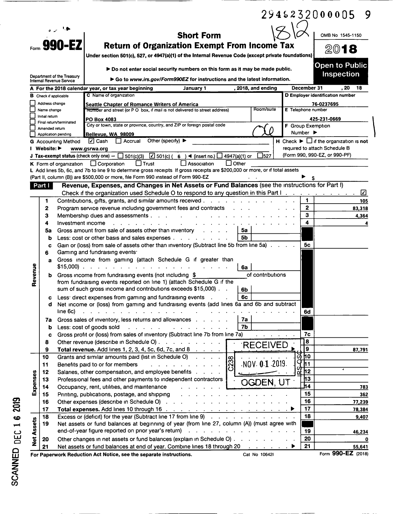 Image of first page of 2018 Form 990EO for Greater Seattle - 62 Greater Seattle