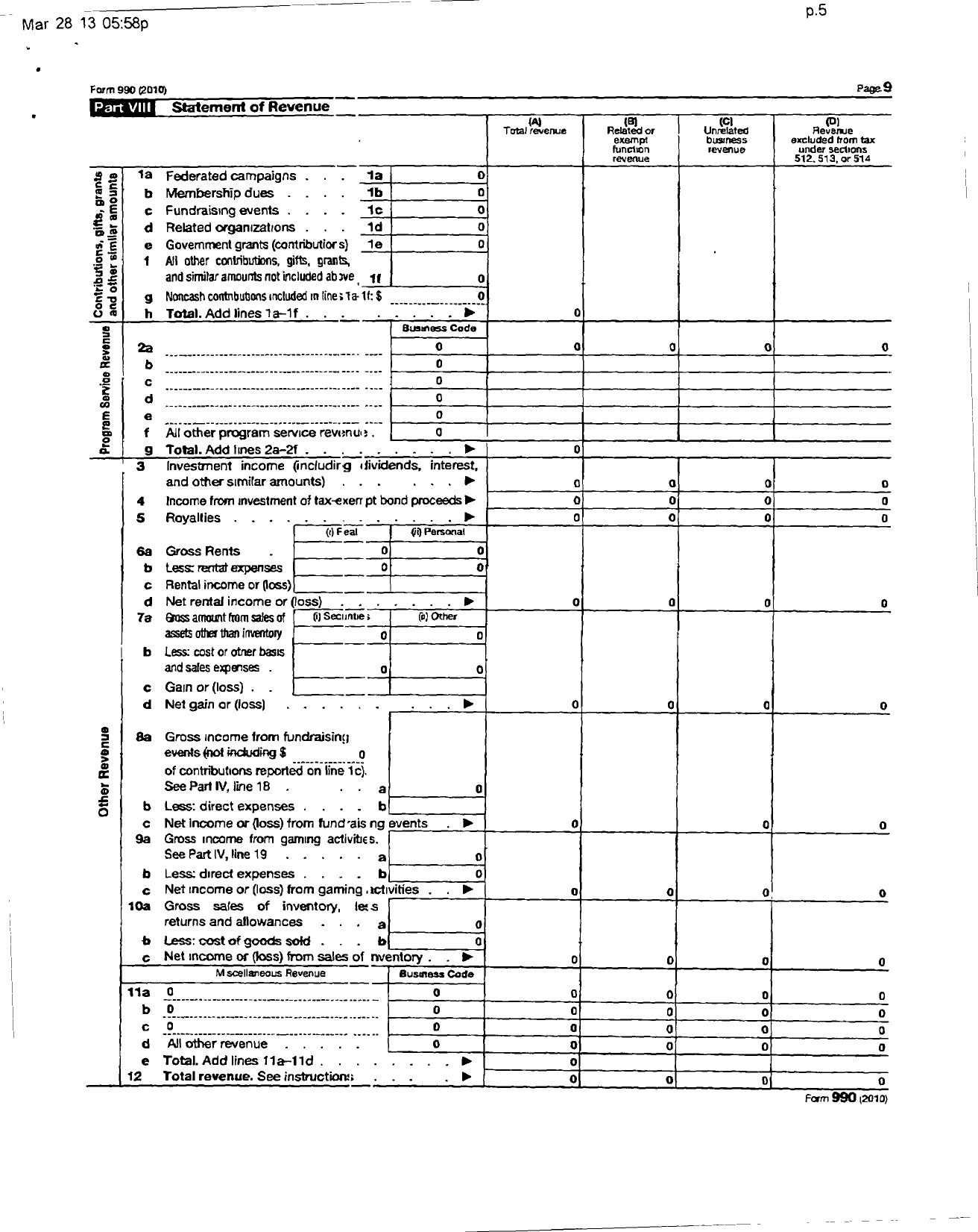 Image of first page of 2010 Form 990R for Principe de Paz Lutheran Church / Lutheran Church