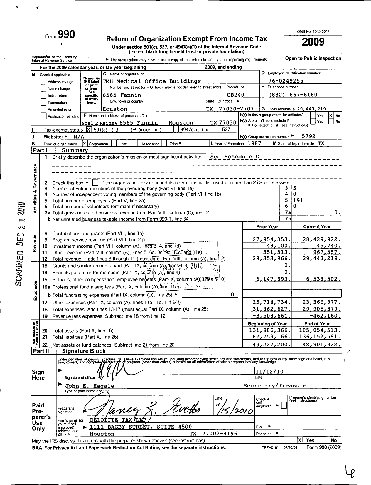 Image of first page of 2009 Form 990 for TMH Medical Office Buildings