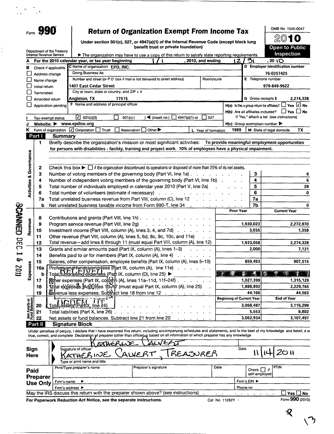 Image of first page of 2010 Form 990 for Epd