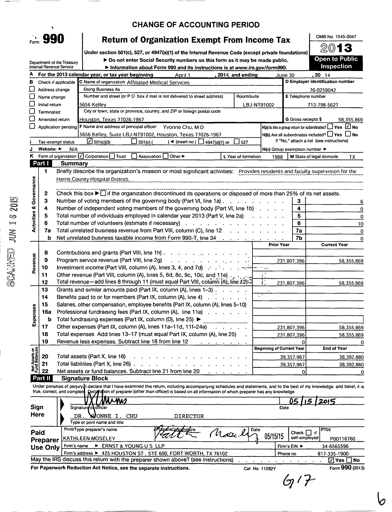 Image of first page of 2013 Form 990 for Affiliated Medical Services