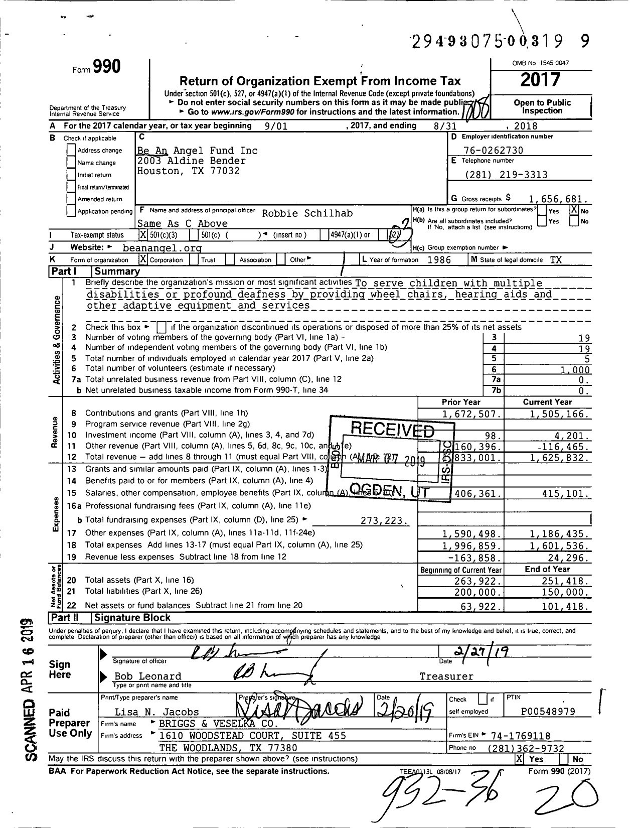 Image of first page of 2017 Form 990 for Be An Angel Fund