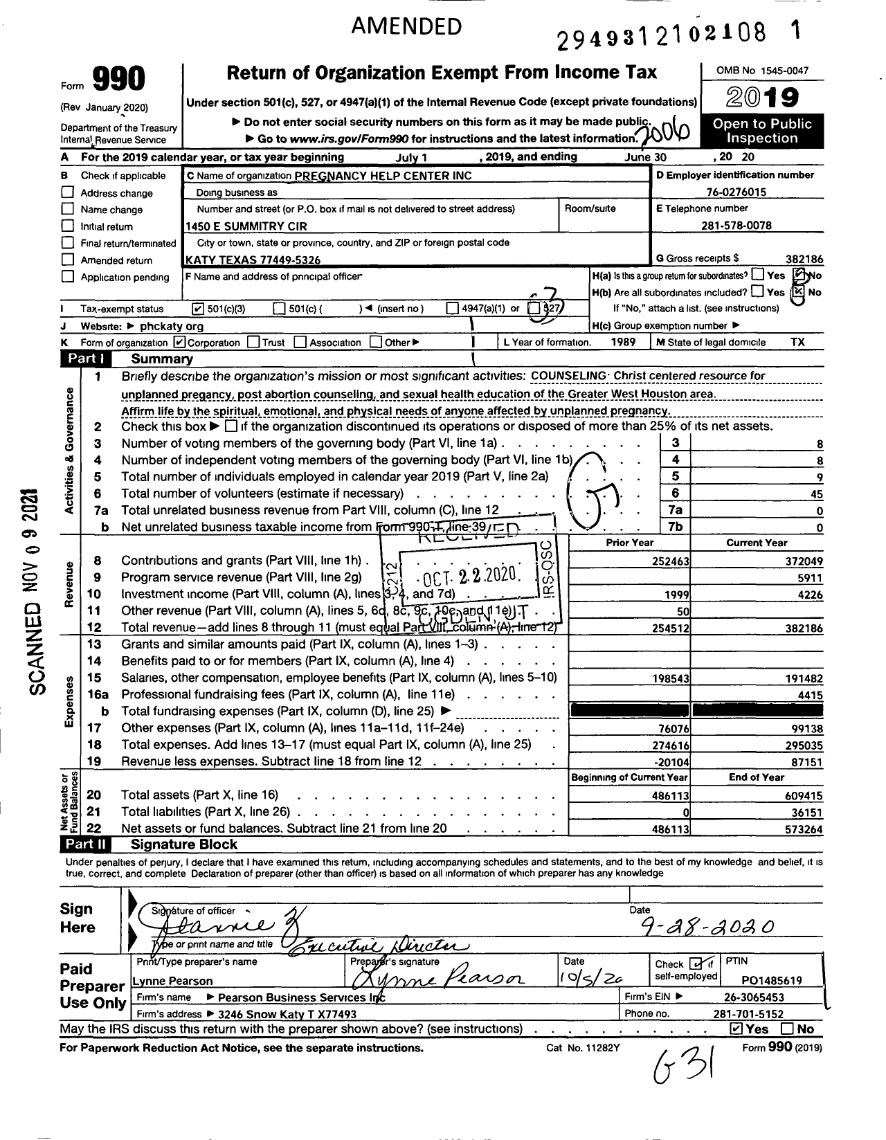 Image of first page of 2019 Form 990 for Pregnancy Help Center