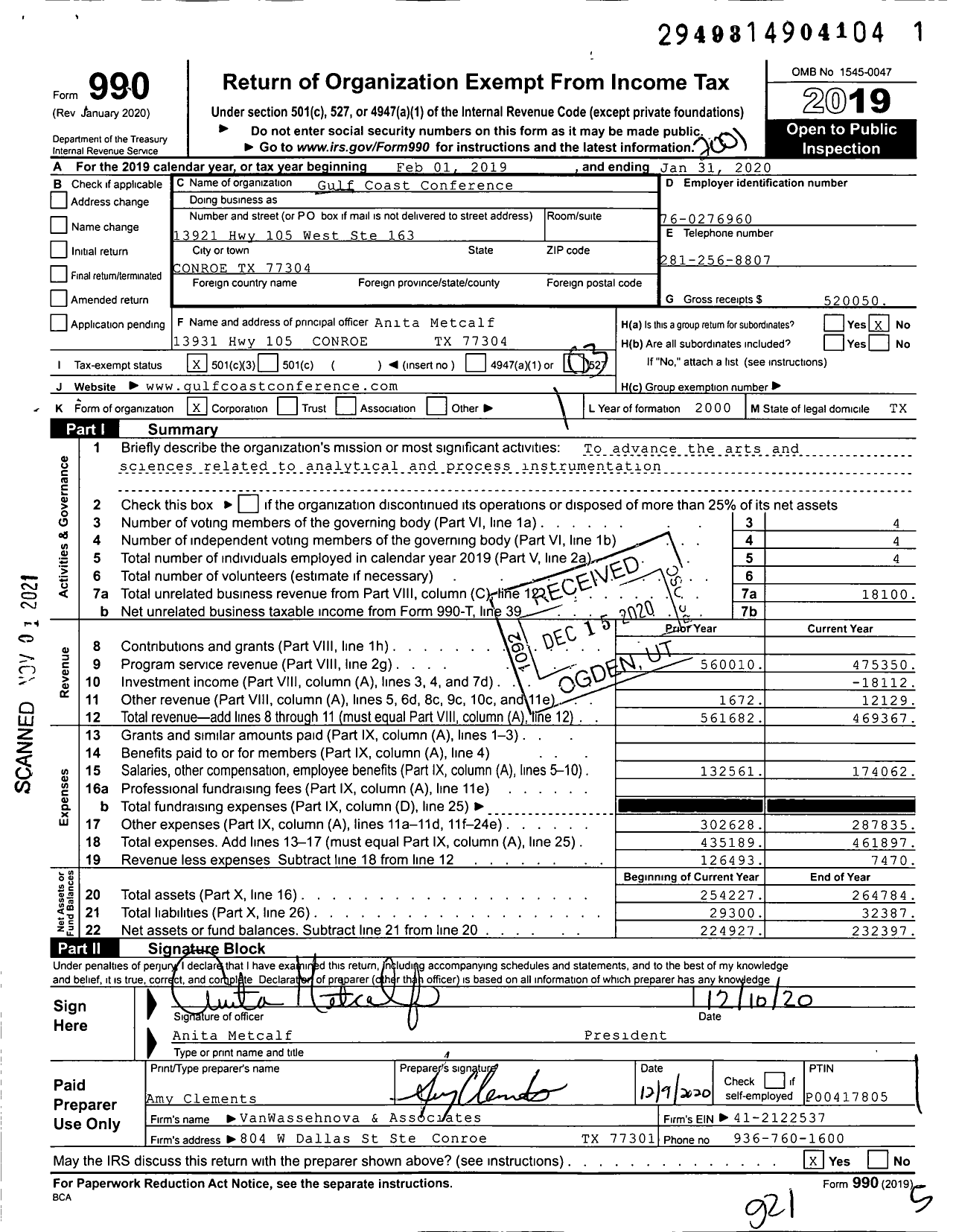 Image of first page of 2019 Form 990 for Gulf Coast Conference