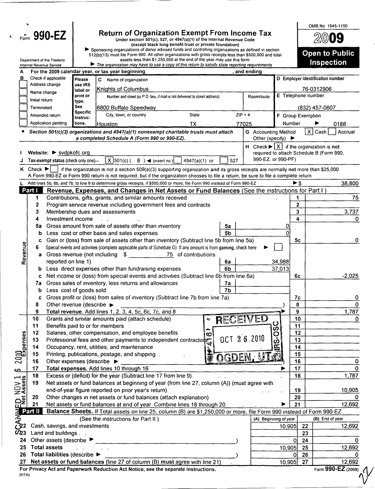 Image of first page of 2009 Form 990EO for Bishop John L Morkovsky Council 10390