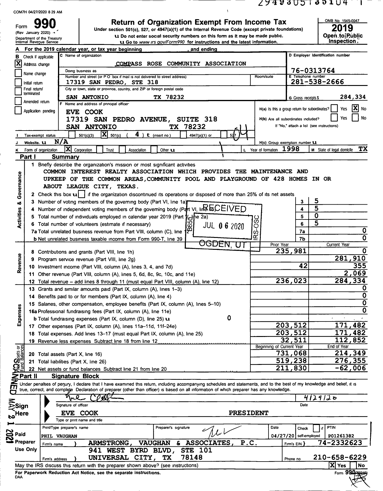 Image of first page of 2019 Form 990O for Compass Rose Community Association