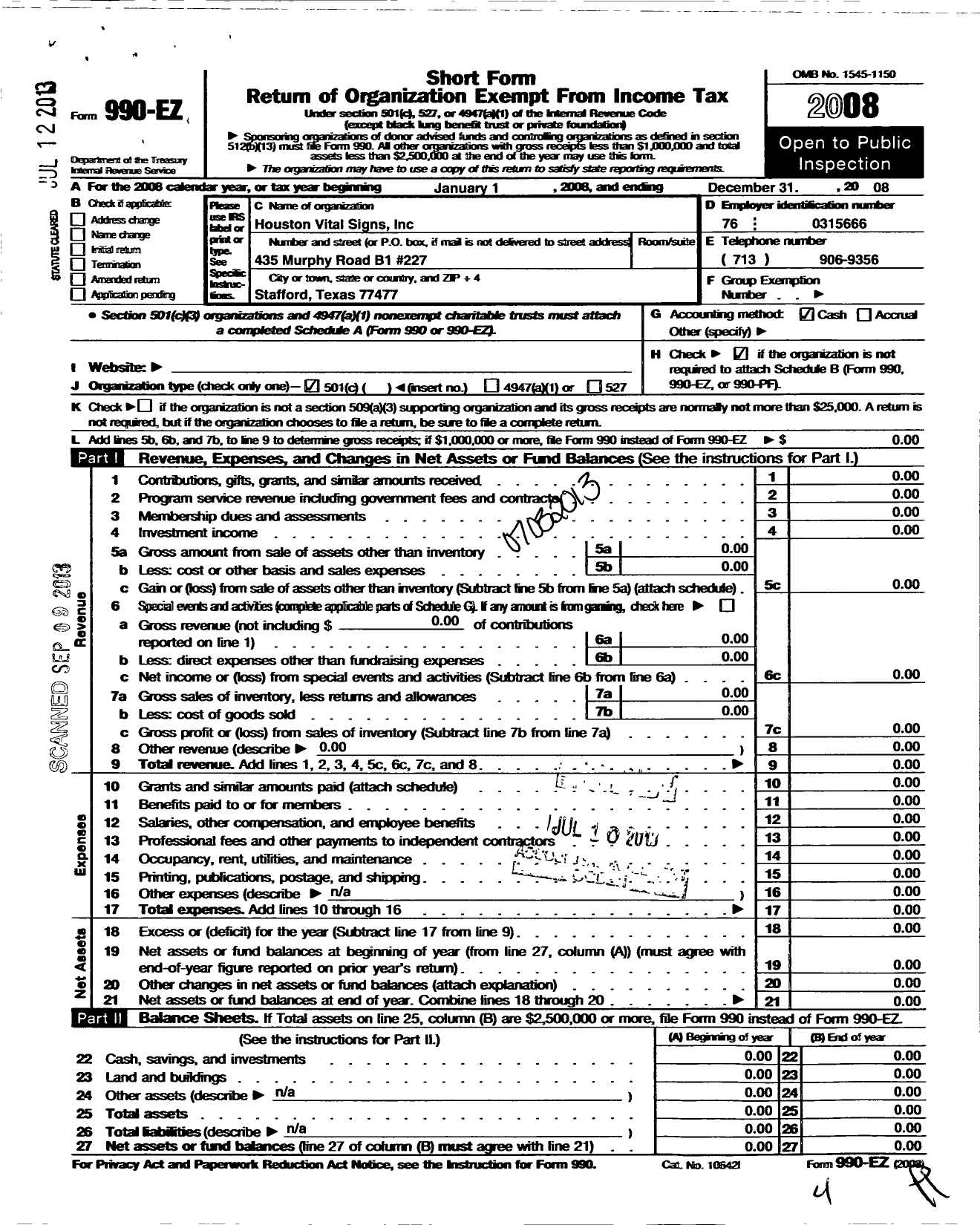 Image of first page of 2008 Form 990EO for Vital Signs