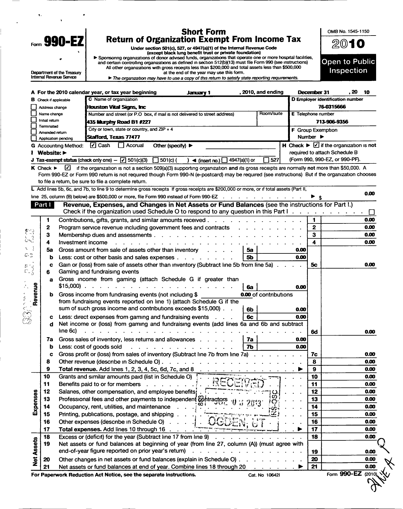 Image of first page of 2010 Form 990EZ for Vital Signs