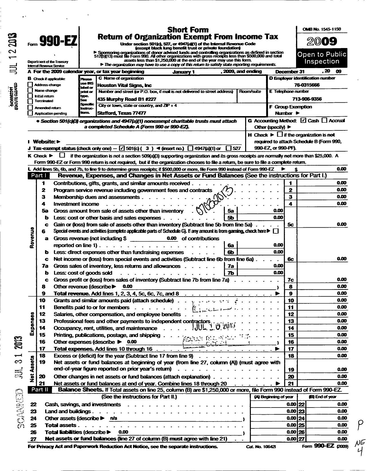 Image of first page of 2009 Form 990EZ for Vital Signs