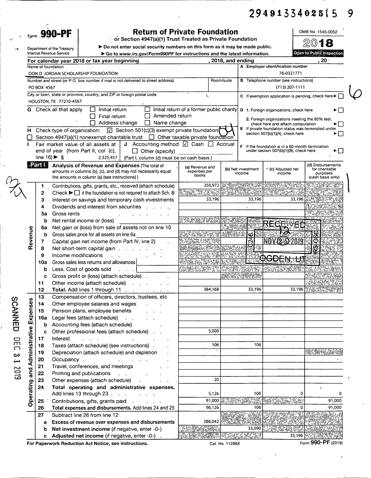 Image of first page of 2018 Form 990PF for Chairman's Scholarship Foundation