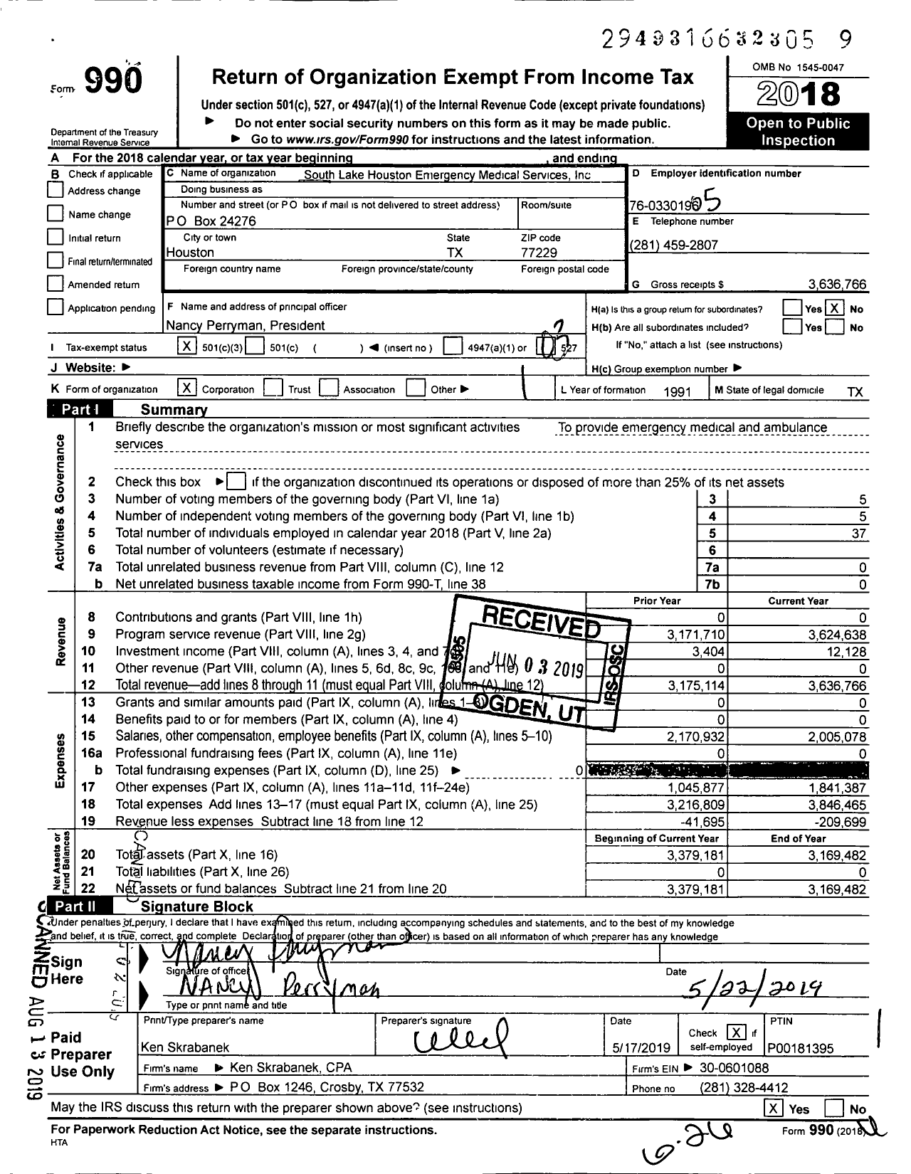 Image of first page of 2018 Form 990 for South Lake Houston Emergency Medical Services