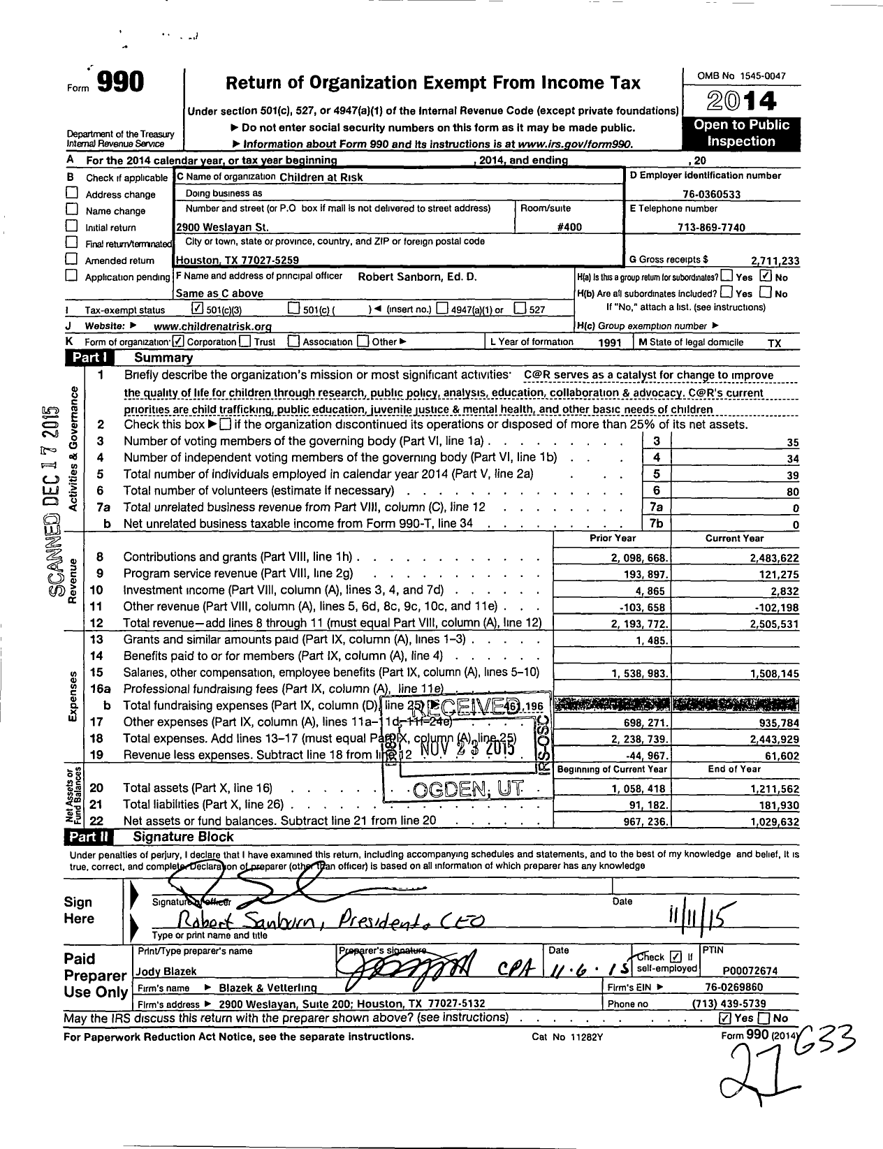 2014 Form 990 for Children At Risk | Cause IQ