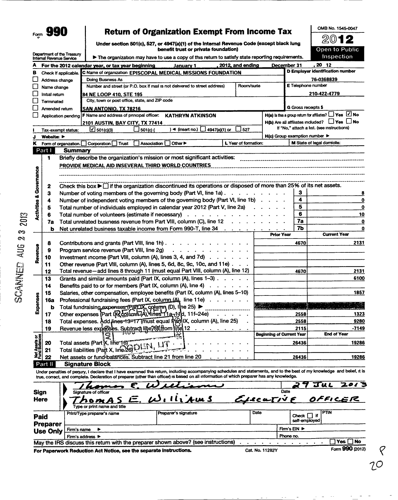 Image of first page of 2012 Form 990 for Episcopal Medical Missions Foundation
