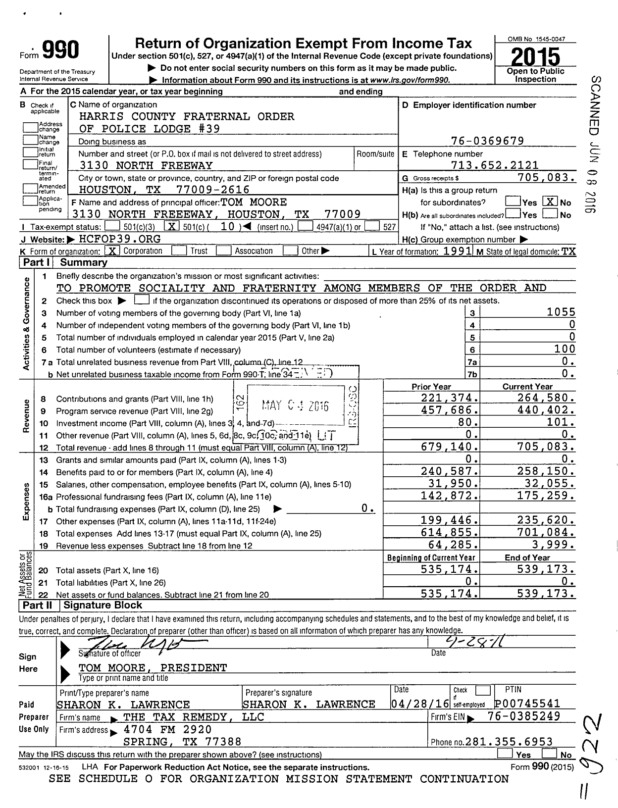 Image of first page of 2015 Form 990O for Harris County Fraternal Order of Police Lodge 39