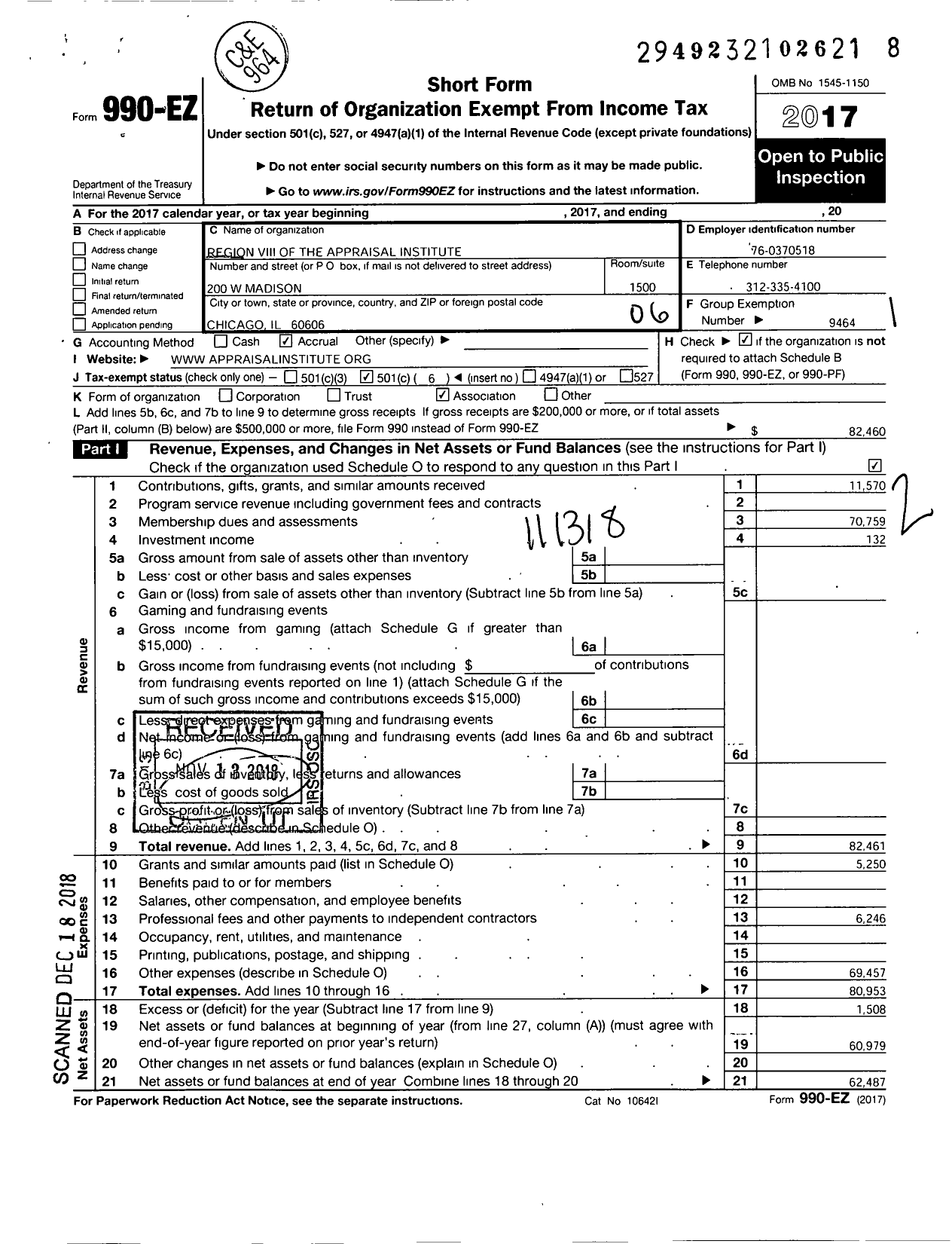 Image of first page of 2017 Form 990EO for Region Viii of the Appraisal Institute