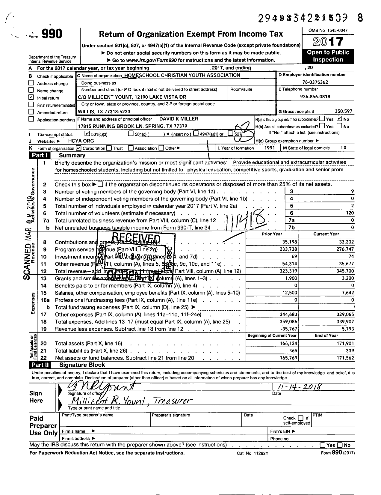 Image of first page of 2017 Form 990 for Homeschool Christian Youth Association