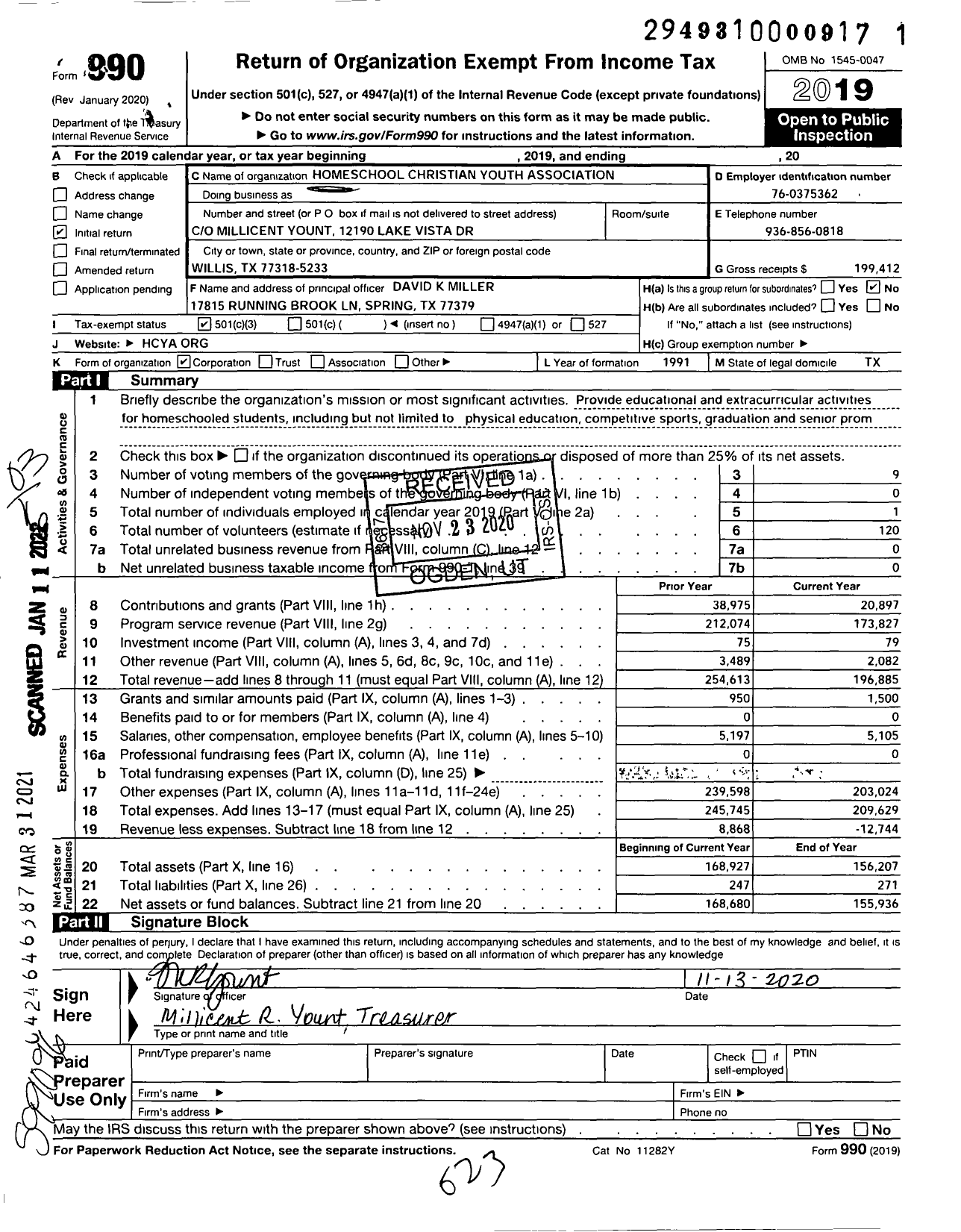 Image of first page of 2019 Form 990 for Homeschool Christian Youth Association