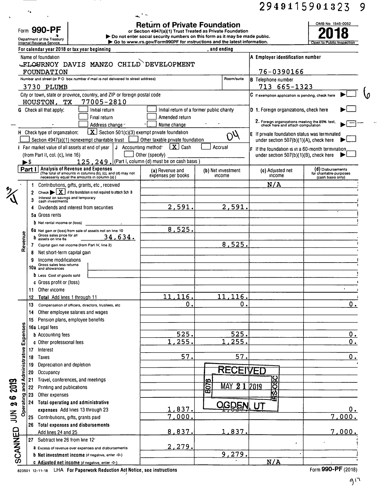 Image of first page of 2018 Form 990PF for Flournoy Davis Manzo Child Development Foundation