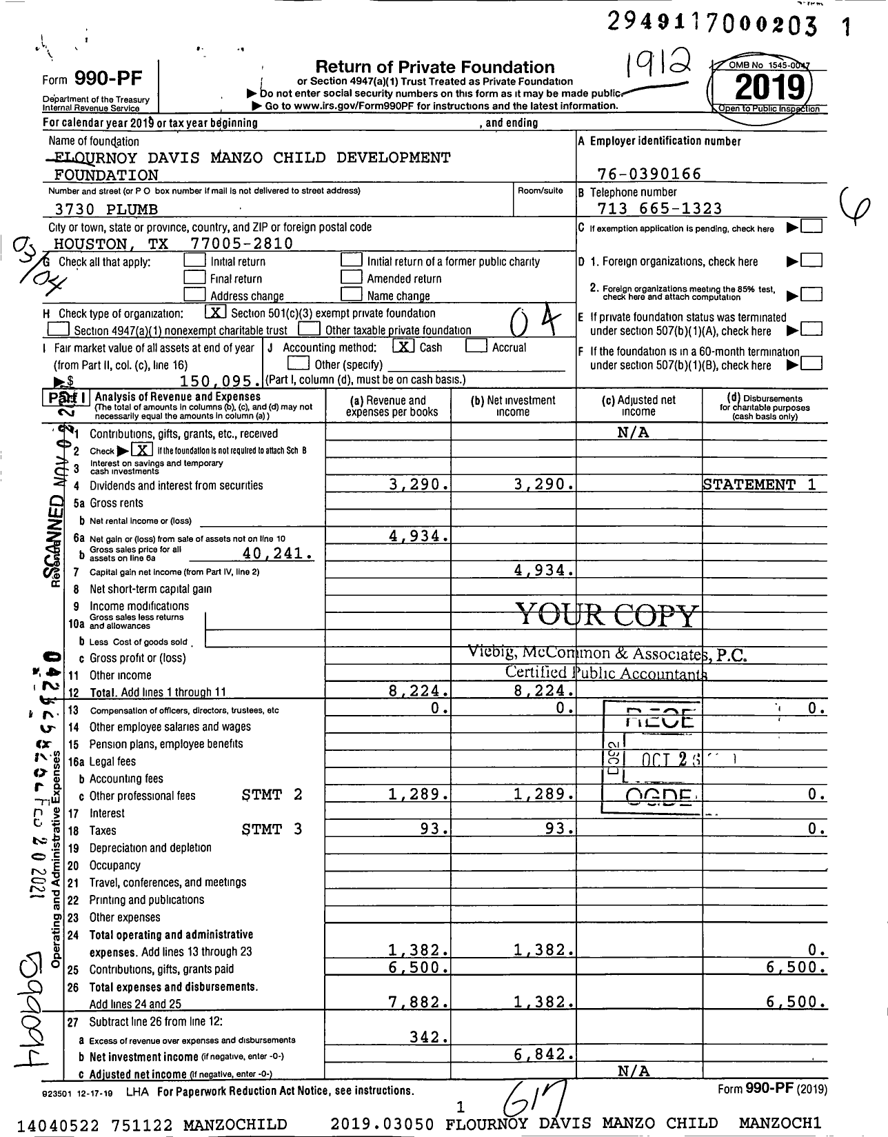 Image of first page of 2019 Form 990PF for Flournoy Davis Manzo Child Development Foundation