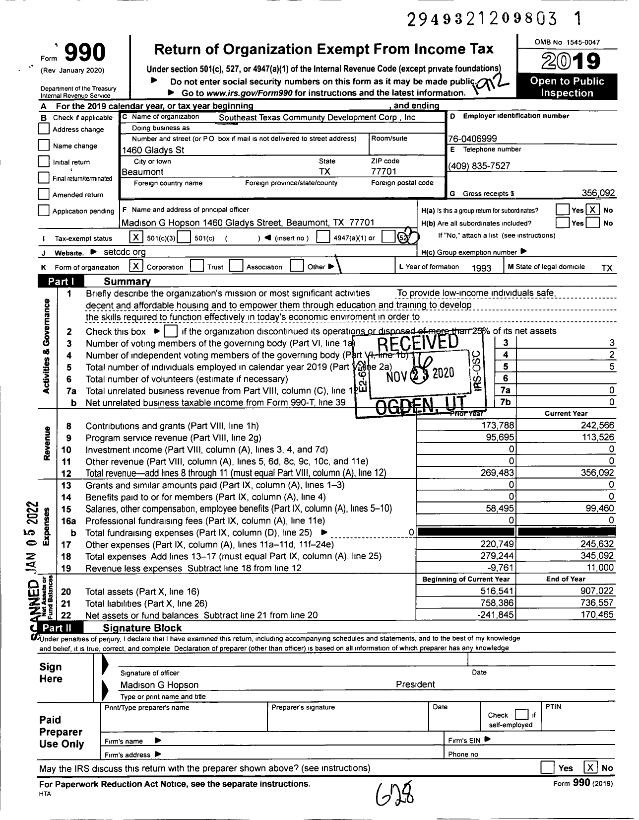 Image of first page of 2019 Form 990 for Southeast Texas Community Development Corporation