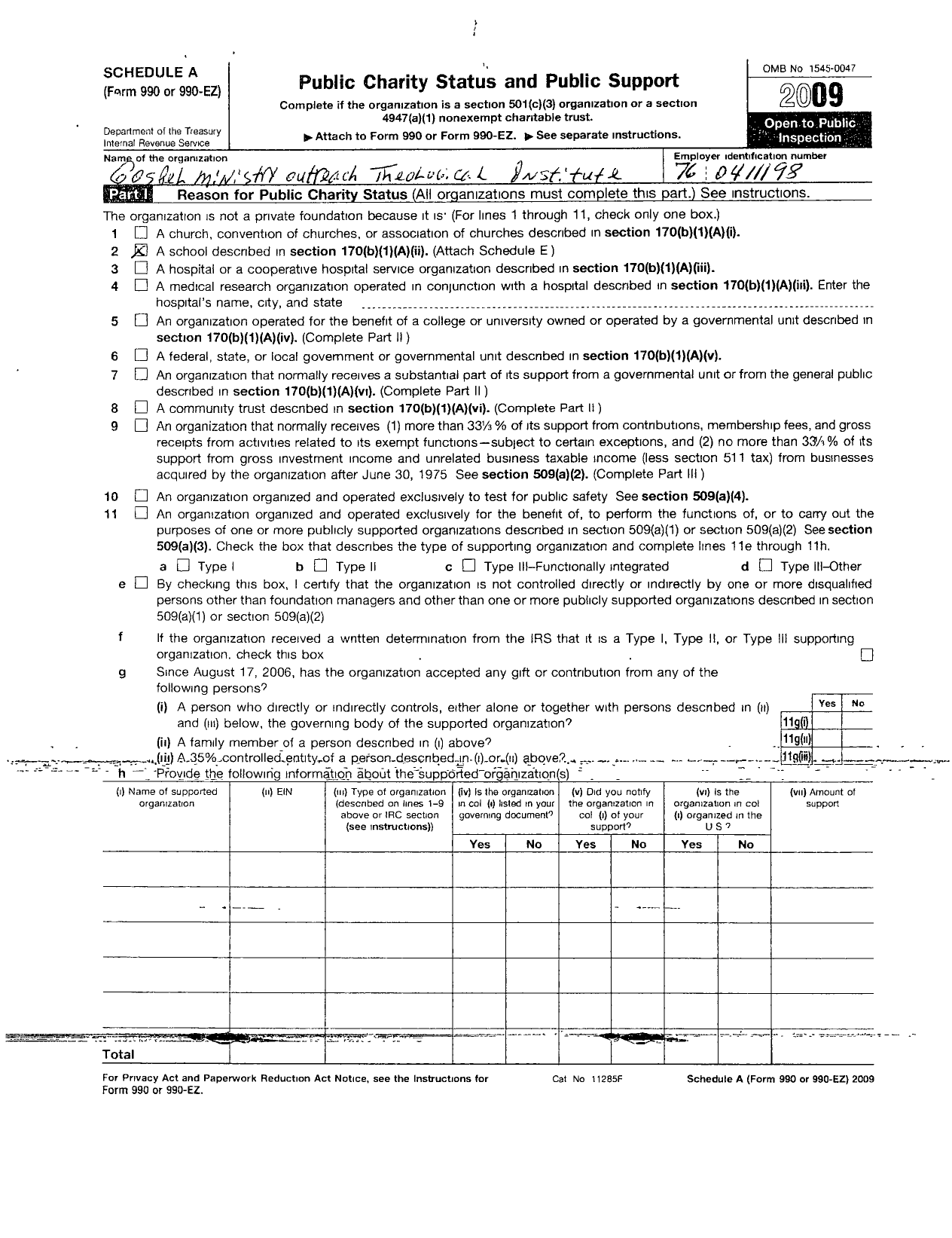 Image of first page of 2008 Form 990ER for Gospel Ministry Outreach Theological Institute