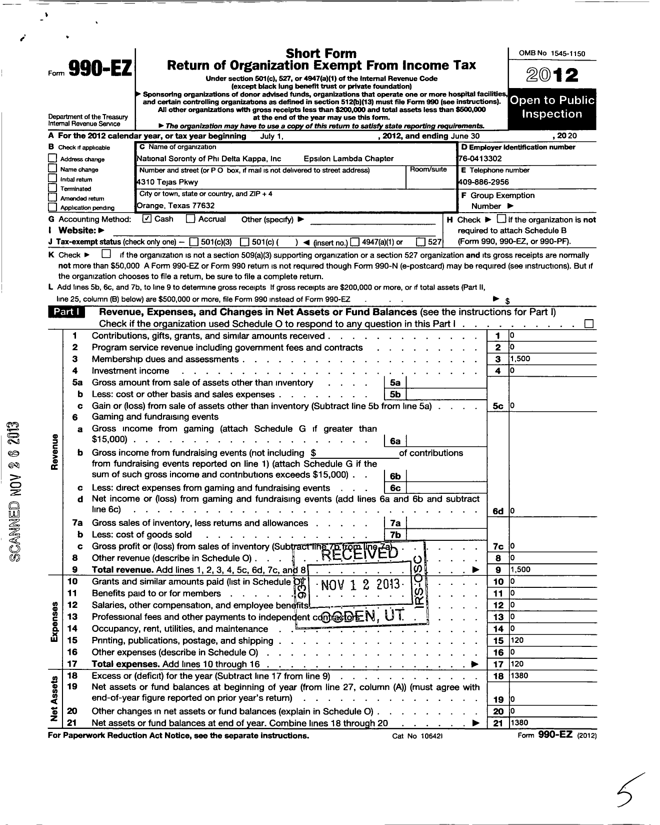 Image of first page of 2011 Form 990EO for National Sorority of Phi Delta Kappa / Epsilon Lamdba Chapter