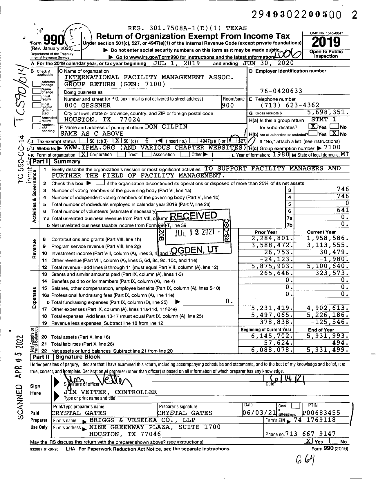 Image of first page of 2019 Form 990O for International Facility Management Assoc Group Return Gen 7100 (IFMA)