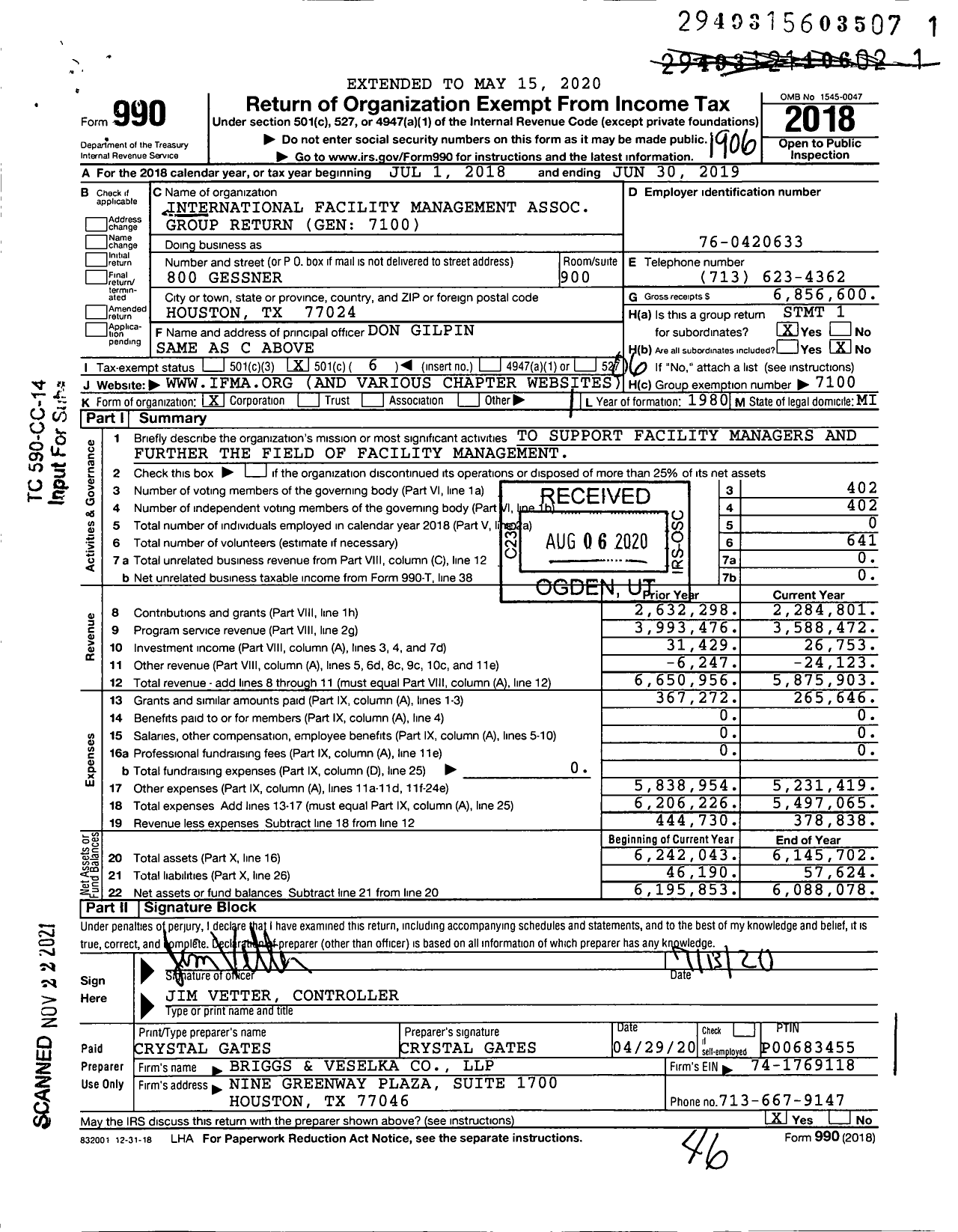 Image of first page of 2018 Form 990O for International Facility Management Assoc Group Return Gen 7100 (IFMA)