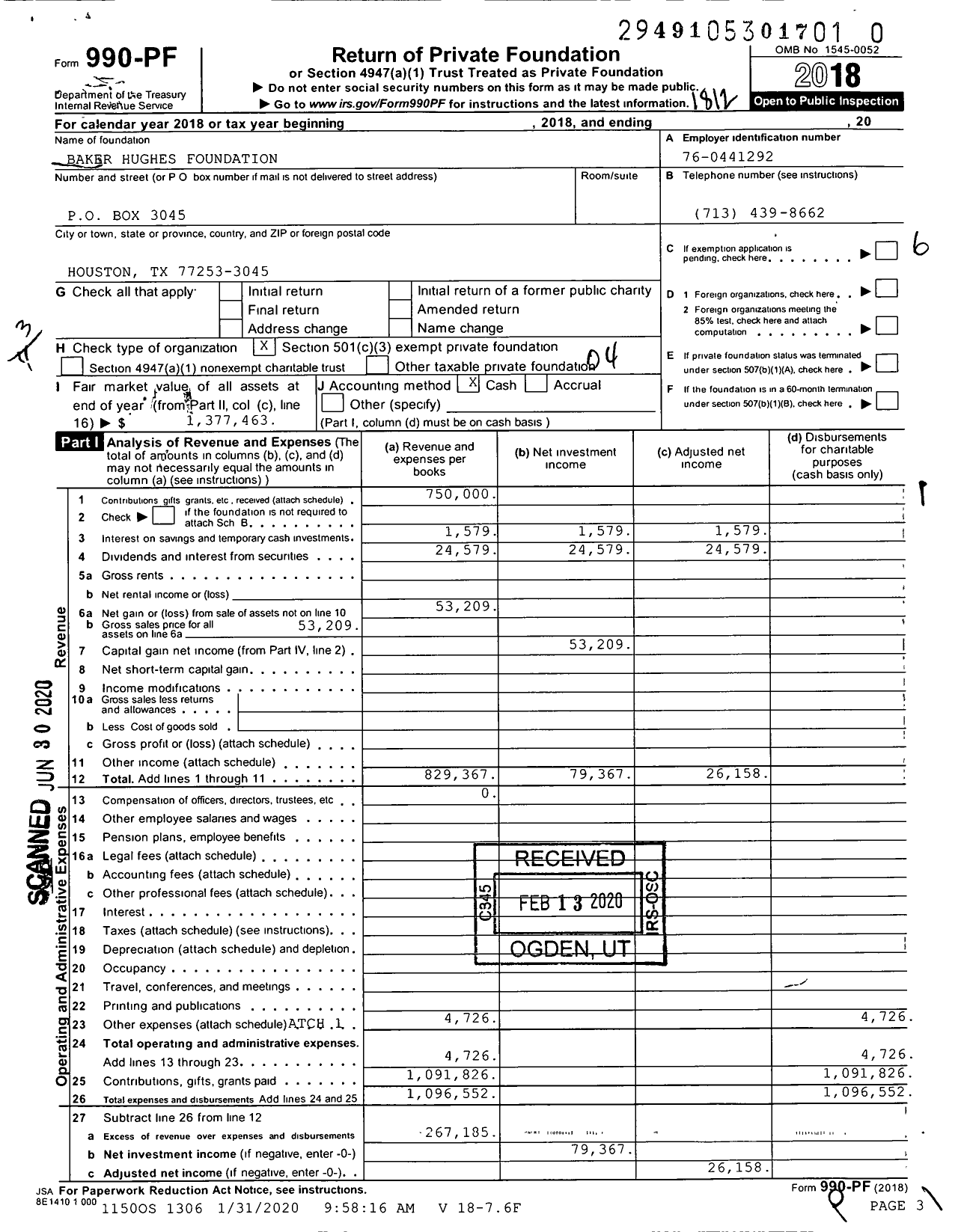 Image of first page of 2018 Form 990PR for Baker Hughes Foundation