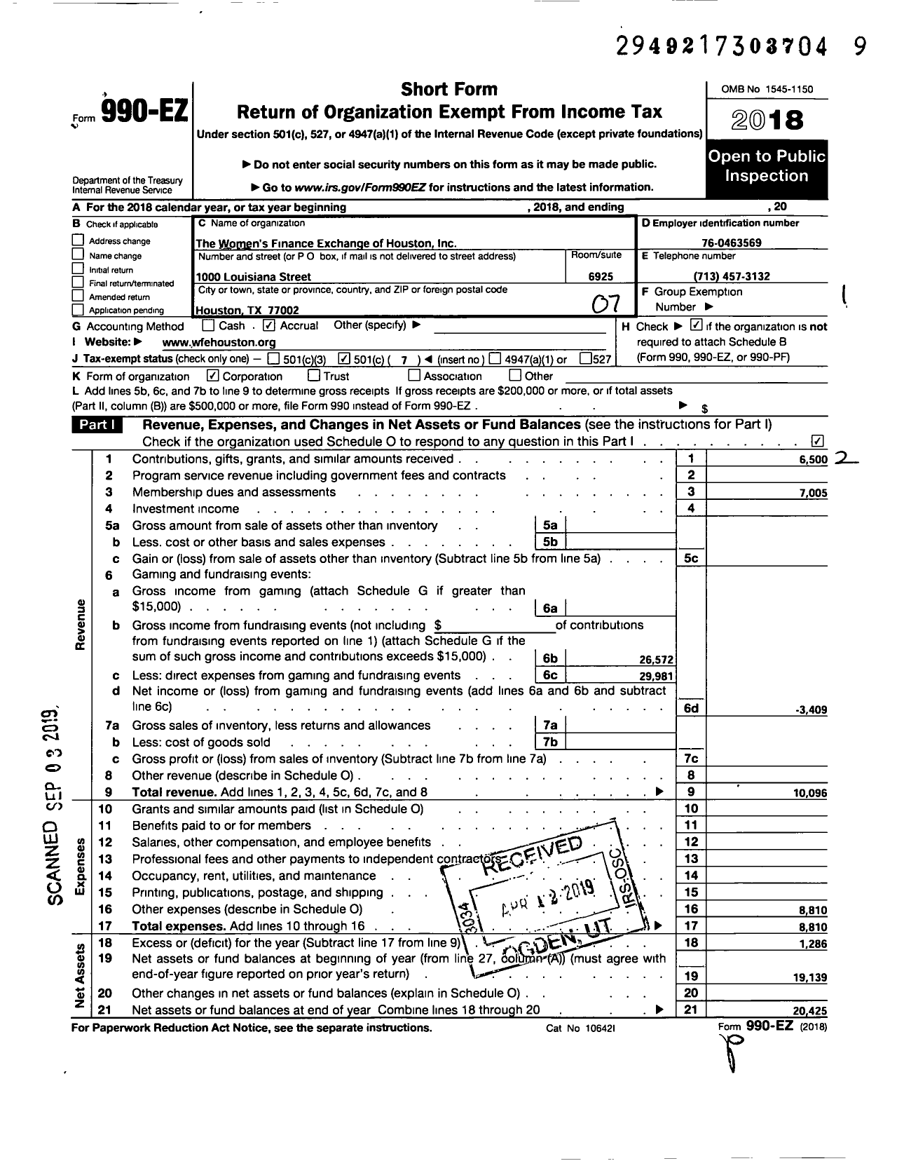 Image of first page of 2018 Form 990EO for Womens Finance Exchange