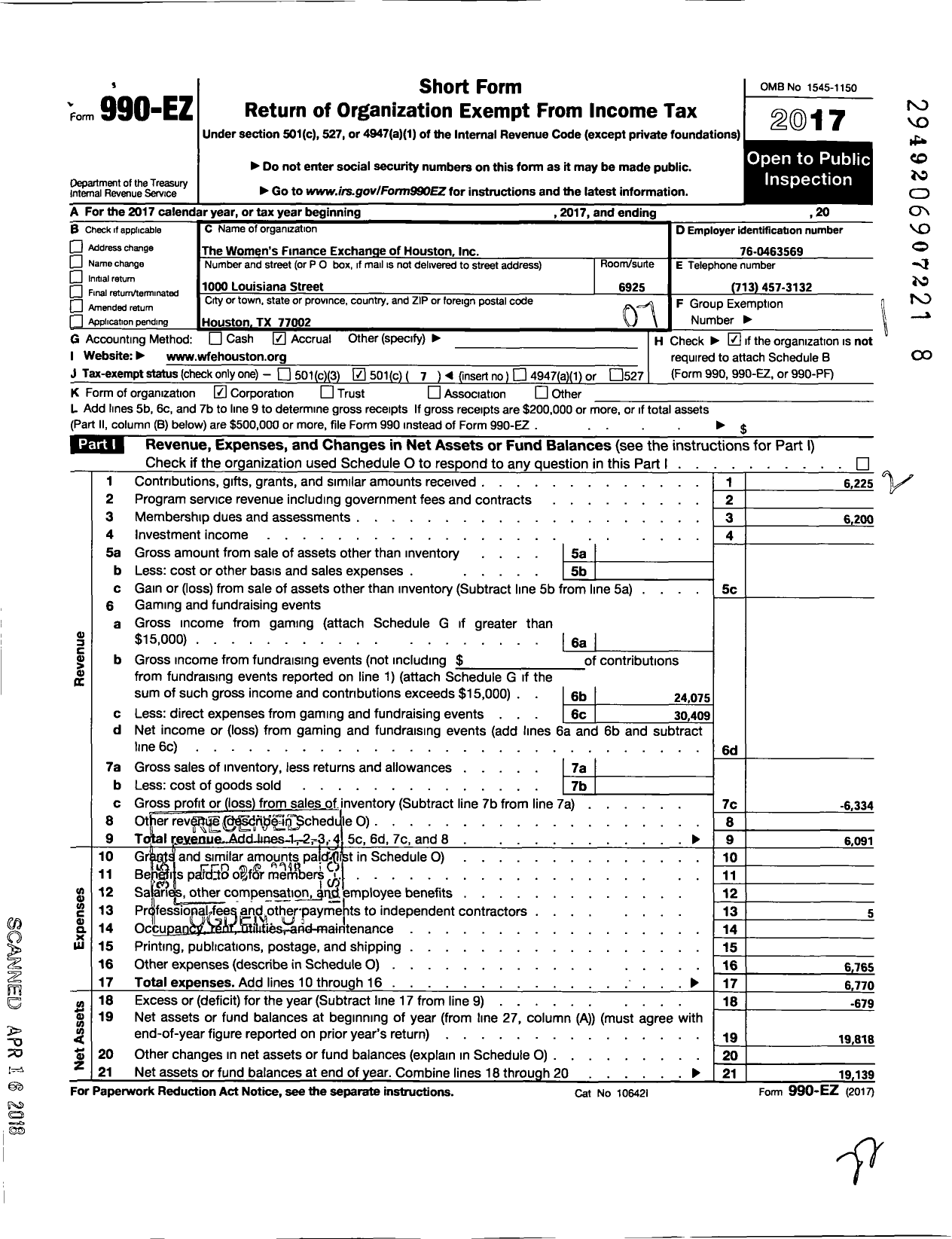 Image of first page of 2017 Form 990EO for Womens Finance Exchange