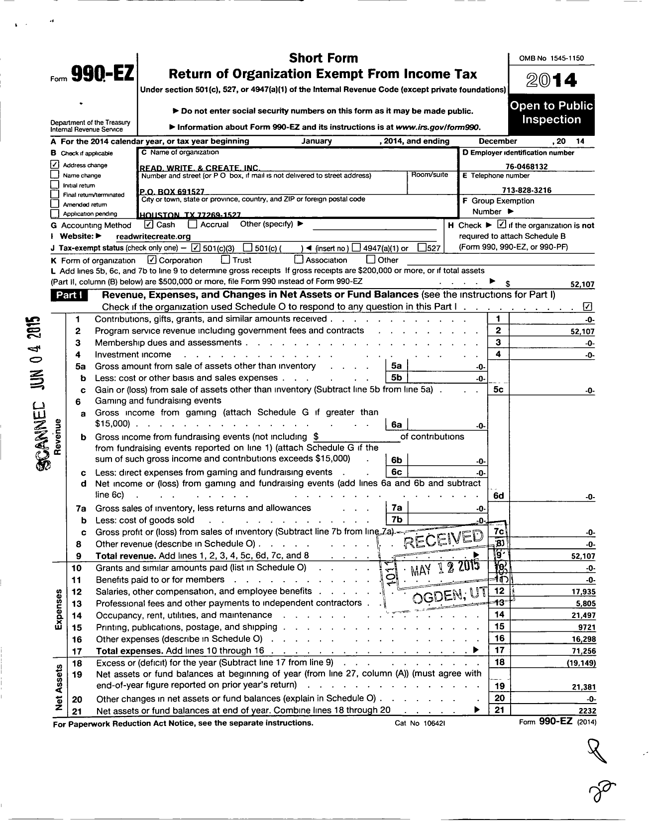 Image of first page of 2014 Form 990EZ for Read Write and Create