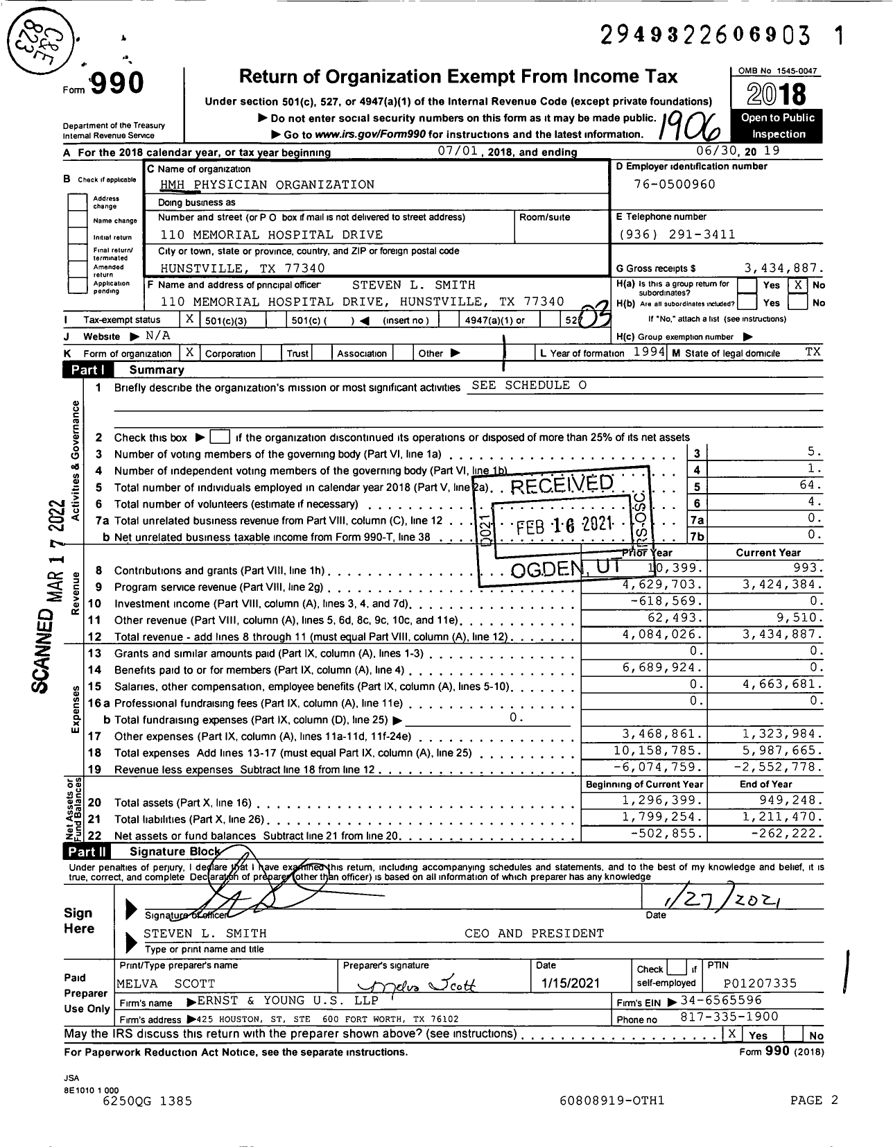 Image of first page of 2018 Form 990 for Huntsville Memorial Hospital |