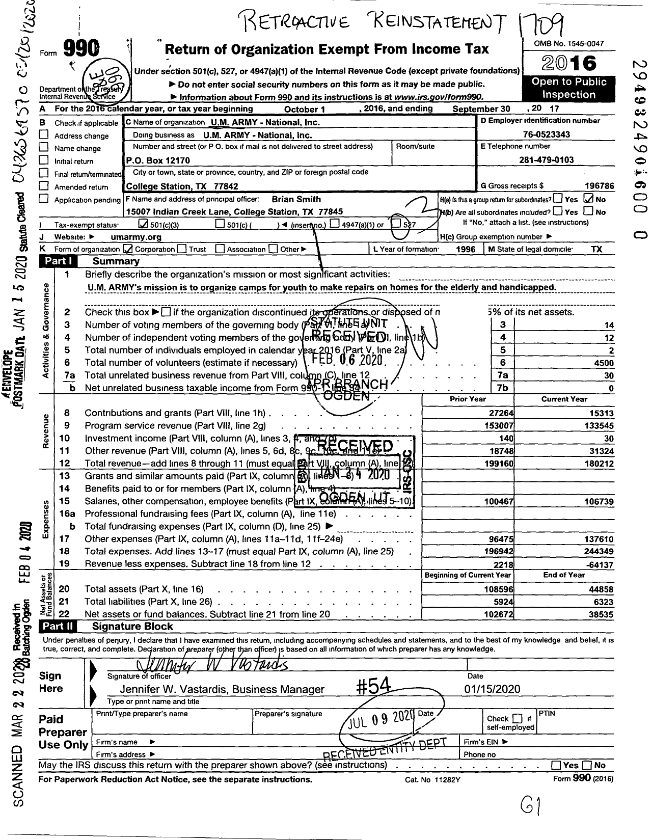 Image of first page of 2016 Form 990 for Um Army