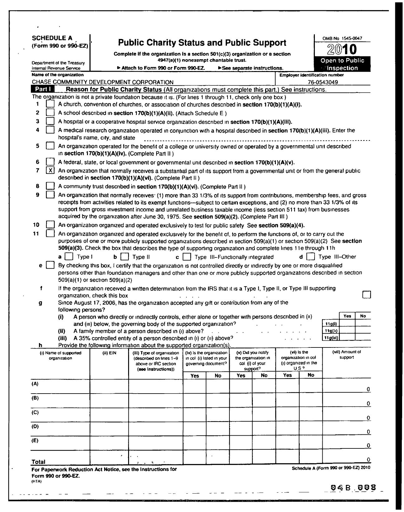 Image of first page of 2010 Form 990ER for Chase Community Development Corporation