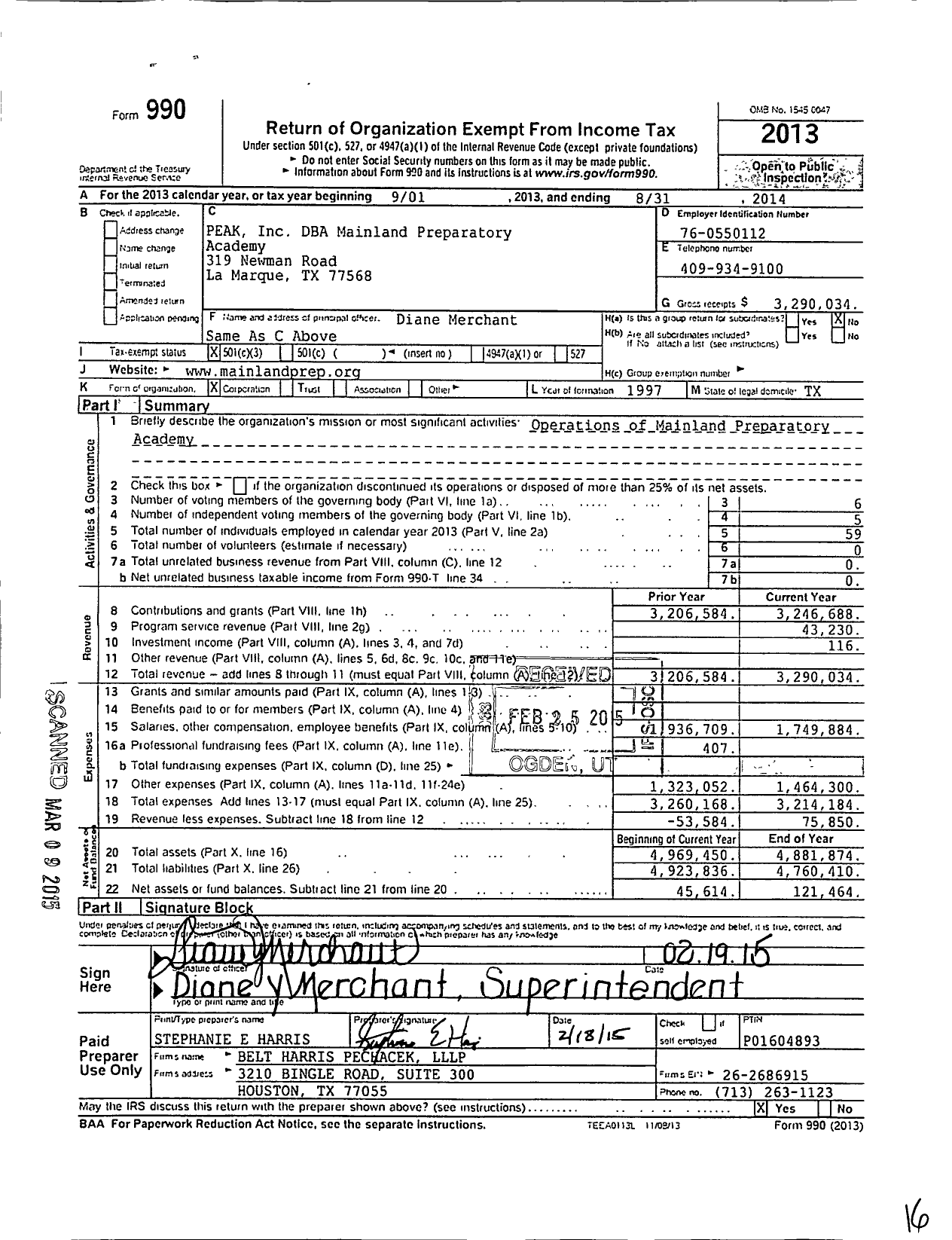 Image of first page of 2013 Form 990 for Partnership To Ensure the Acquisition of Knowledge